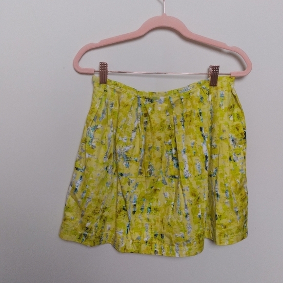 Jack By Bb Dakota Yellow and Blue Abstract Print Pleated Mini Skirt Size 4 - Picture 2 of 12